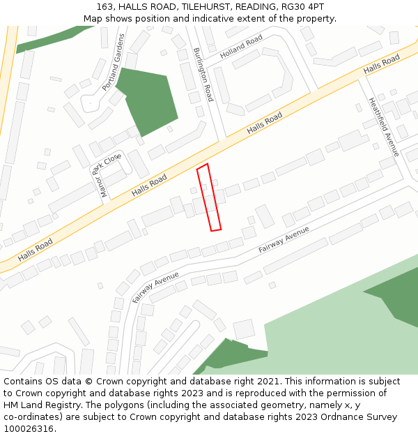 163, HALLS ROAD, TILEHURST, READING, RG30 4PT: Location map and indicative extent of plot