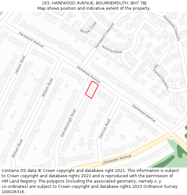 163, HAREWOOD AVENUE, BOURNEMOUTH, BH7 7BJ: Location map and indicative extent of plot