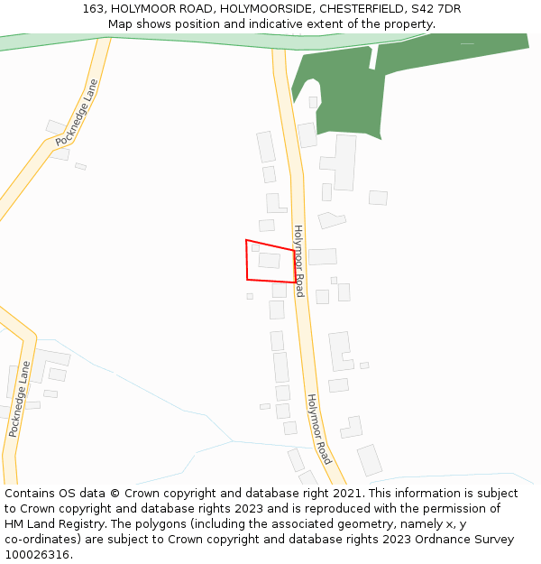 163, HOLYMOOR ROAD, HOLYMOORSIDE, CHESTERFIELD, S42 7DR: Location map and indicative extent of plot