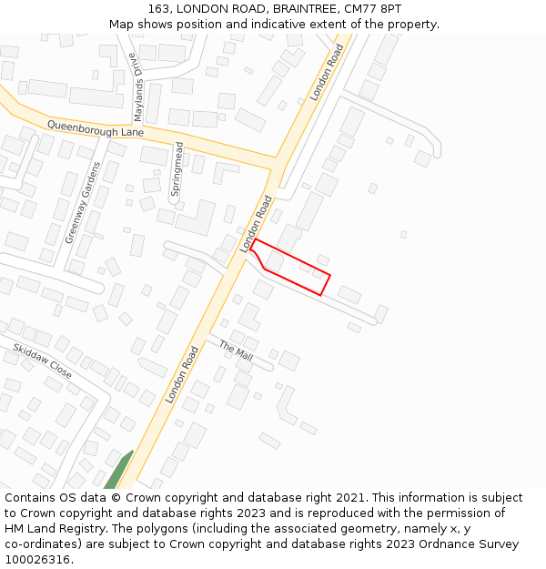 163, LONDON ROAD, BRAINTREE, CM77 8PT: Location map and indicative extent of plot