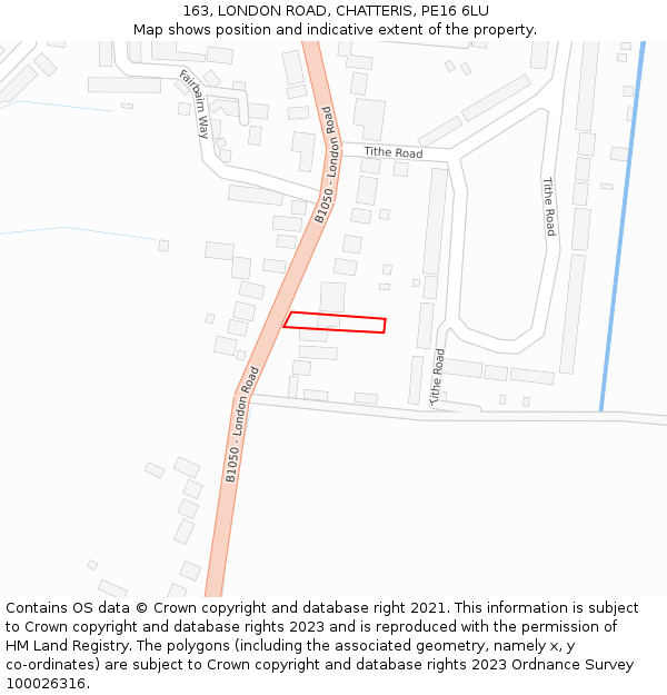 163, LONDON ROAD, CHATTERIS, PE16 6LU: Location map and indicative extent of plot