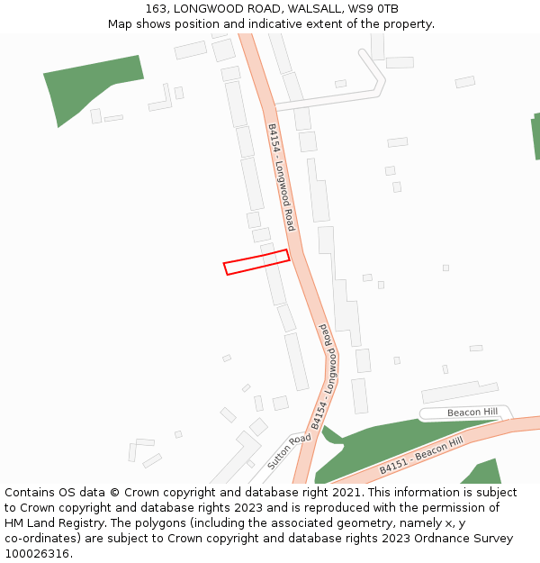 163, LONGWOOD ROAD, WALSALL, WS9 0TB: Location map and indicative extent of plot