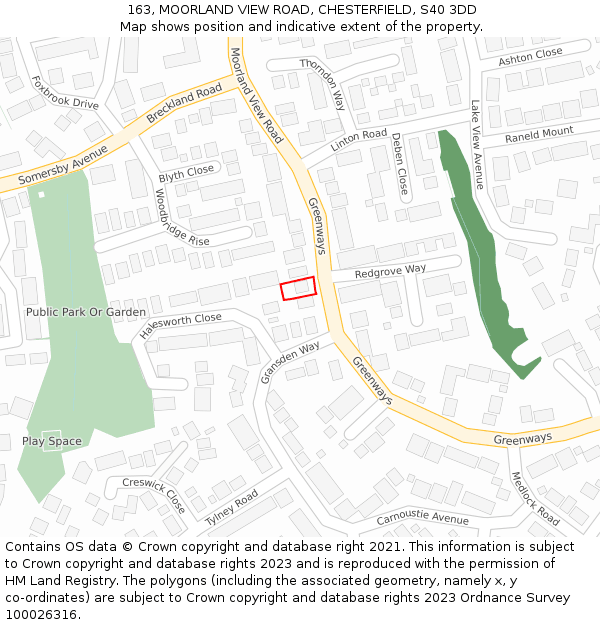 163, MOORLAND VIEW ROAD, CHESTERFIELD, S40 3DD: Location map and indicative extent of plot