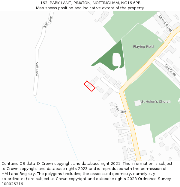 163, PARK LANE, PINXTON, NOTTINGHAM, NG16 6PR: Location map and indicative extent of plot