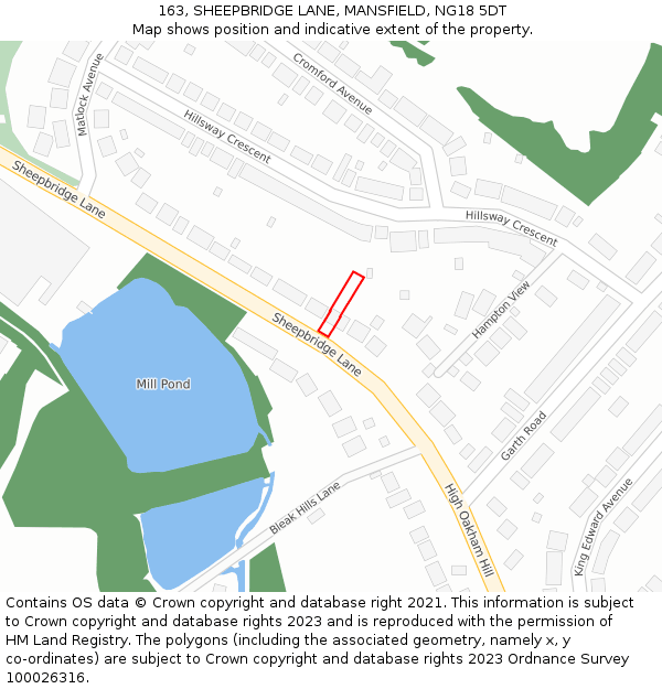 163, SHEEPBRIDGE LANE, MANSFIELD, NG18 5DT: Location map and indicative extent of plot
