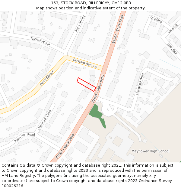 163, STOCK ROAD, BILLERICAY, CM12 0RR: Location map and indicative extent of plot