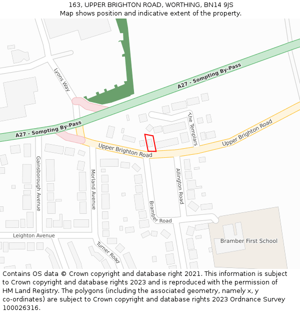 163, UPPER BRIGHTON ROAD, WORTHING, BN14 9JS: Location map and indicative extent of plot