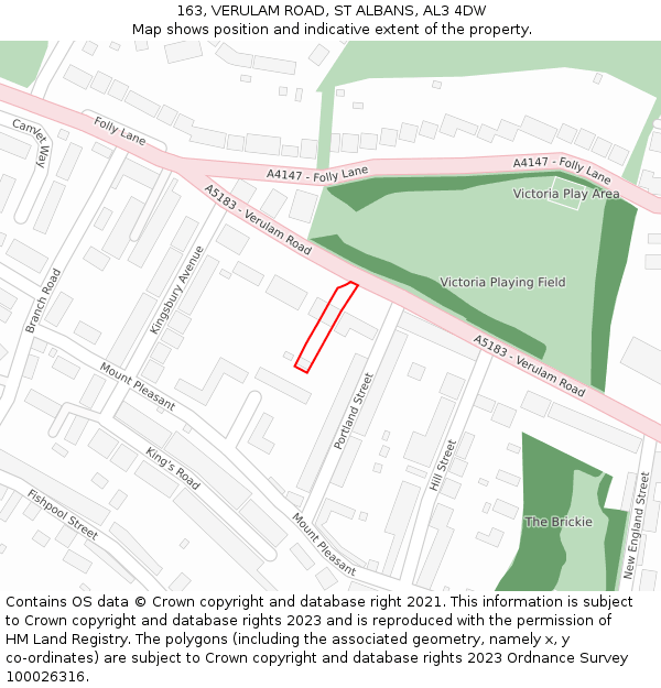 163, VERULAM ROAD, ST ALBANS, AL3 4DW: Location map and indicative extent of plot