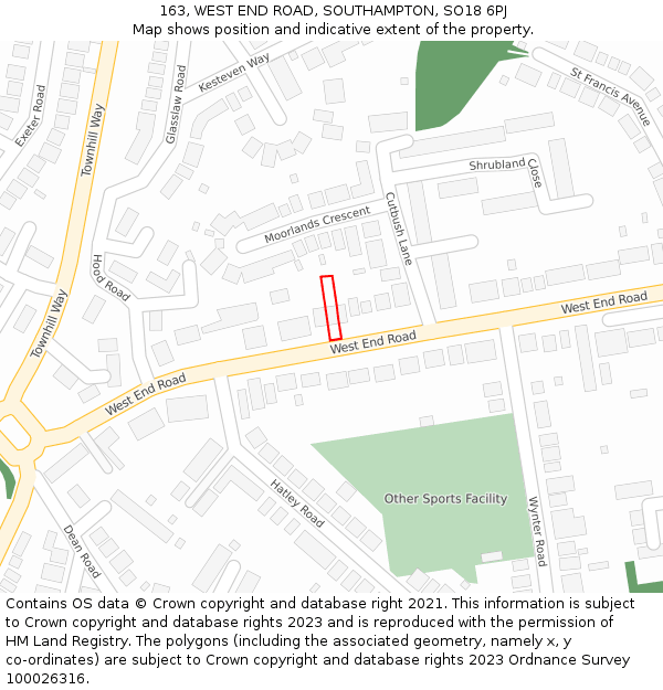 163, WEST END ROAD, SOUTHAMPTON, SO18 6PJ: Location map and indicative extent of plot