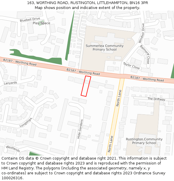 163, WORTHING ROAD, RUSTINGTON, LITTLEHAMPTON, BN16 3PR: Location map and indicative extent of plot
