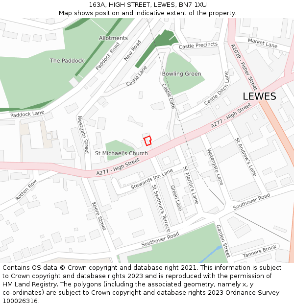 163A, HIGH STREET, LEWES, BN7 1XU: Location map and indicative extent of plot