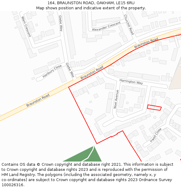 164, BRAUNSTON ROAD, OAKHAM, LE15 6RU: Location map and indicative extent of plot