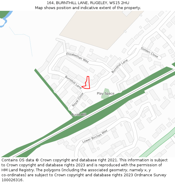 164, BURNTHILL LANE, RUGELEY, WS15 2HU: Location map and indicative extent of plot