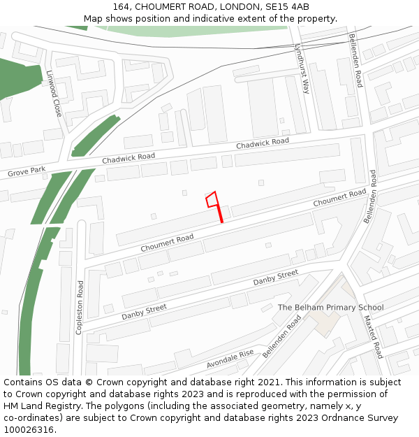 164, CHOUMERT ROAD, LONDON, SE15 4AB: Location map and indicative extent of plot