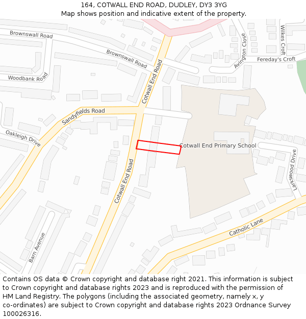164, COTWALL END ROAD, DUDLEY, DY3 3YG: Location map and indicative extent of plot