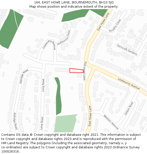 164, EAST HOWE LANE, BOURNEMOUTH, BH10 5JG: Location map and indicative extent of plot