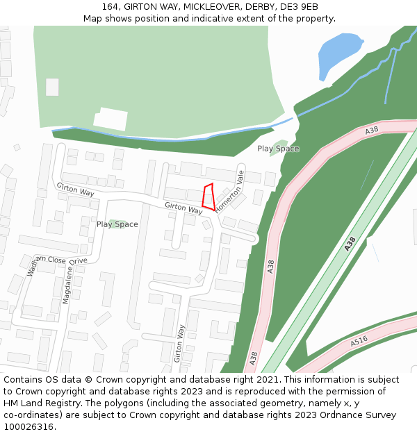 164, GIRTON WAY, MICKLEOVER, DERBY, DE3 9EB: Location map and indicative extent of plot
