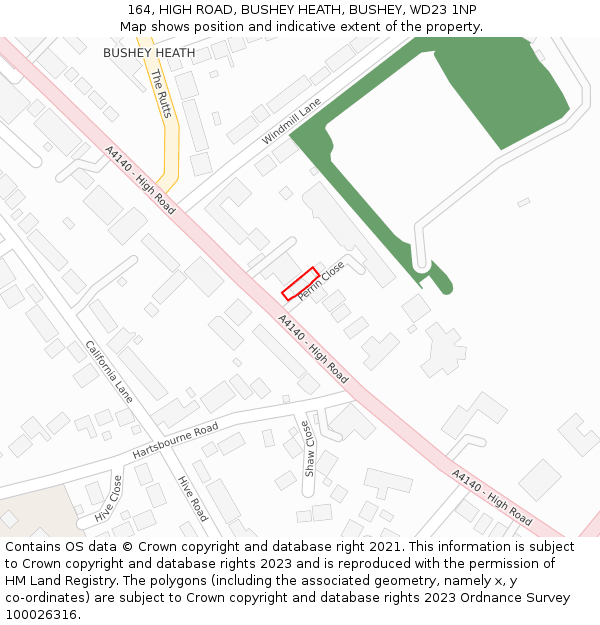 164, HIGH ROAD, BUSHEY HEATH, BUSHEY, WD23 1NP: Location map and indicative extent of plot