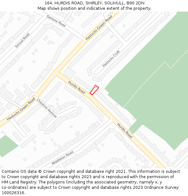164, HURDIS ROAD, SHIRLEY, SOLIHULL, B90 2DN: Location map and indicative extent of plot