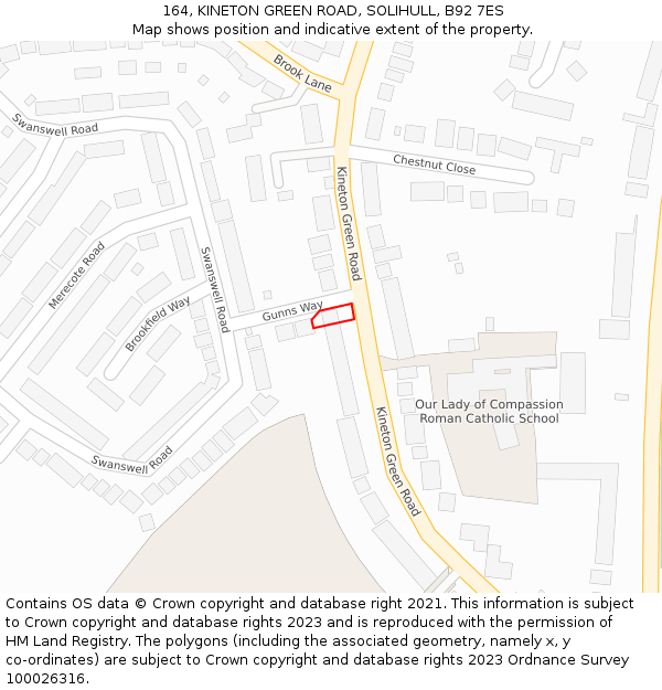 164, KINETON GREEN ROAD, SOLIHULL, B92 7ES: Location map and indicative extent of plot