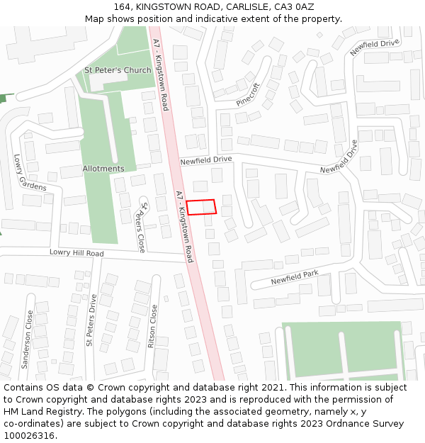 164, KINGSTOWN ROAD, CARLISLE, CA3 0AZ: Location map and indicative extent of plot