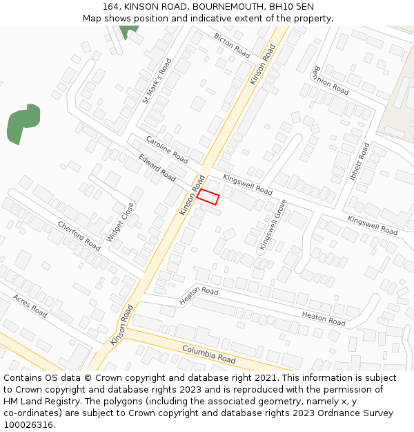 164, KINSON ROAD, BOURNEMOUTH, BH10 5EN: Location map and indicative extent of plot