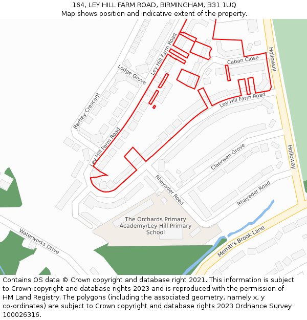 164, LEY HILL FARM ROAD, BIRMINGHAM, B31 1UQ: Location map and indicative extent of plot