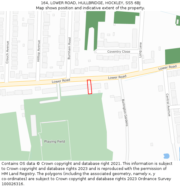 164, LOWER ROAD, HULLBRIDGE, HOCKLEY, SS5 6BJ: Location map and indicative extent of plot