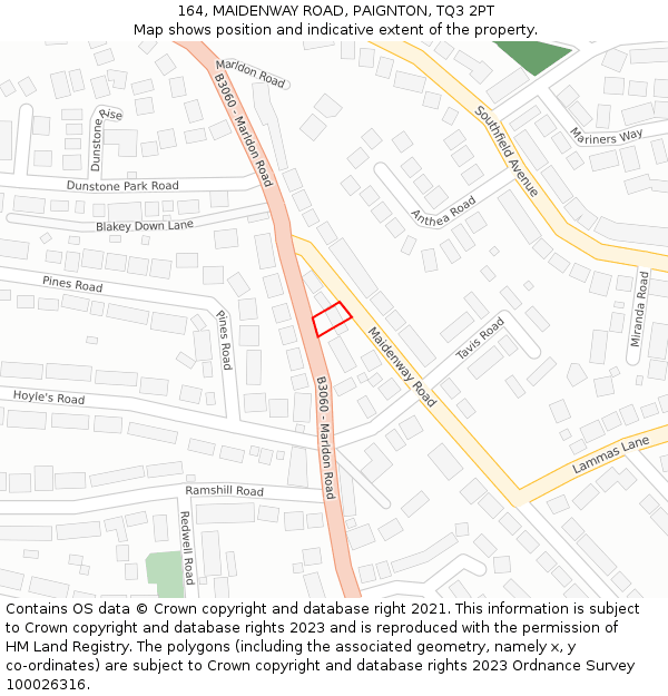 164, MAIDENWAY ROAD, PAIGNTON, TQ3 2PT: Location map and indicative extent of plot