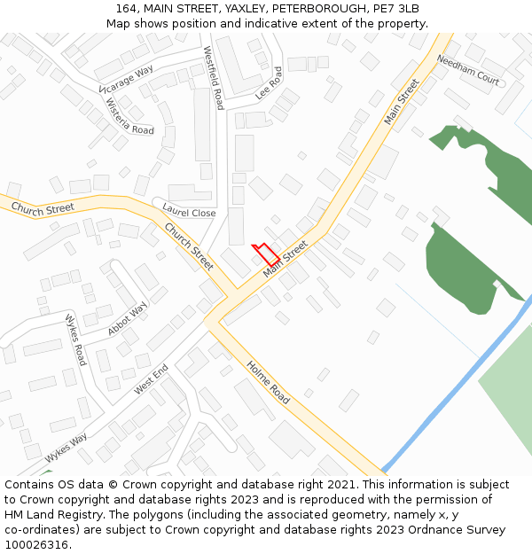 164, MAIN STREET, YAXLEY, PETERBOROUGH, PE7 3LB: Location map and indicative extent of plot