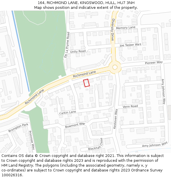 164, RICHMOND LANE, KINGSWOOD, HULL, HU7 3NH: Location map and indicative extent of plot