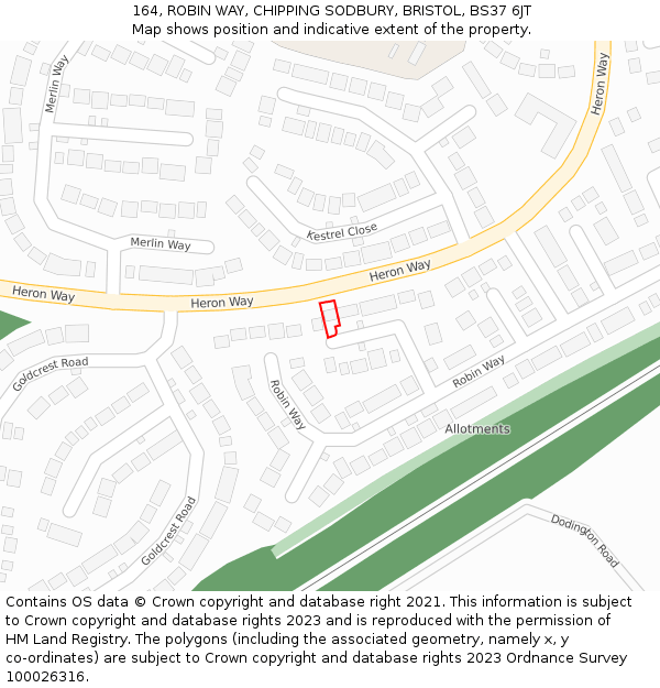164, ROBIN WAY, CHIPPING SODBURY, BRISTOL, BS37 6JT: Location map and indicative extent of plot