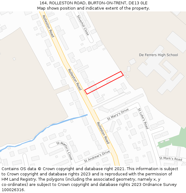 164, ROLLESTON ROAD, BURTON-ON-TRENT, DE13 0LE: Location map and indicative extent of plot