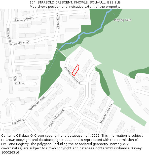 164, STARBOLD CRESCENT, KNOWLE, SOLIHULL, B93 9LB: Location map and indicative extent of plot