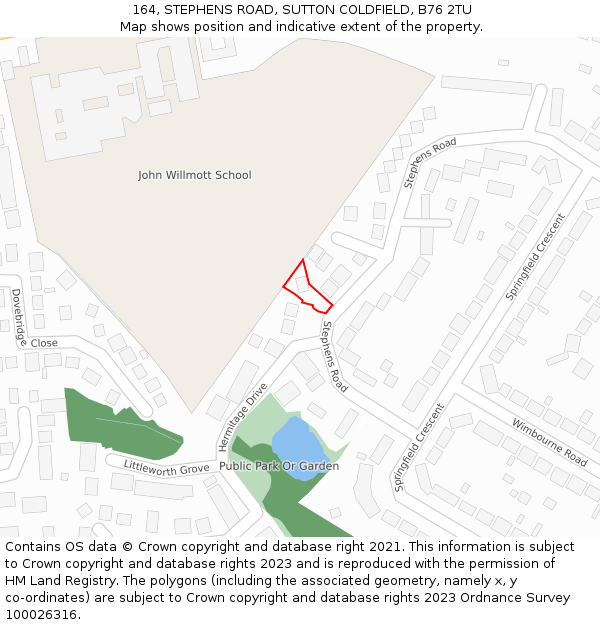 164, STEPHENS ROAD, SUTTON COLDFIELD, B76 2TU: Location map and indicative extent of plot