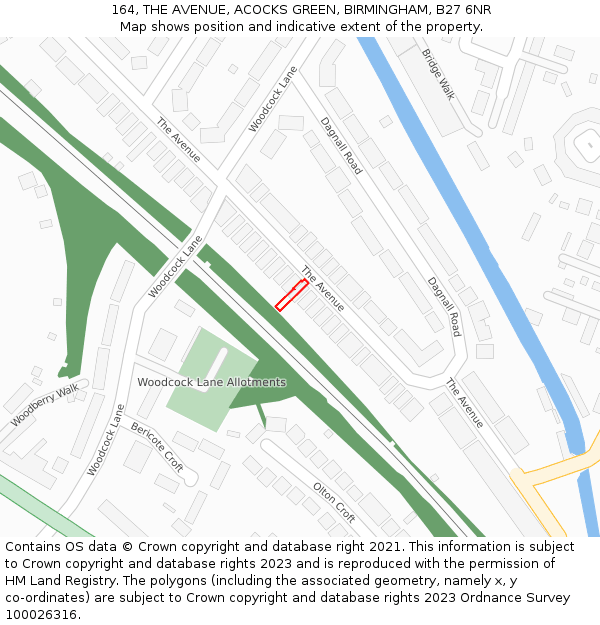 164, THE AVENUE, ACOCKS GREEN, BIRMINGHAM, B27 6NR: Location map and indicative extent of plot