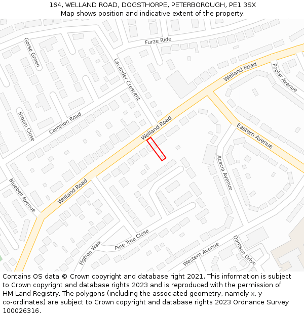 164, WELLAND ROAD, DOGSTHORPE, PETERBOROUGH, PE1 3SX: Location map and indicative extent of plot