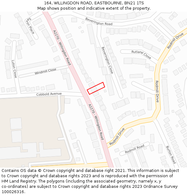 164, WILLINGDON ROAD, EASTBOURNE, BN21 1TS: Location map and indicative extent of plot
