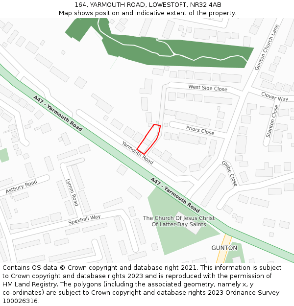 164, YARMOUTH ROAD, LOWESTOFT, NR32 4AB: Location map and indicative extent of plot