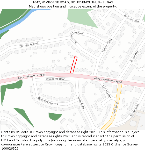 1647, WIMBORNE ROAD, BOURNEMOUTH, BH11 9AS: Location map and indicative extent of plot