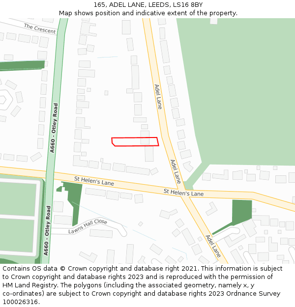 165, ADEL LANE, LEEDS, LS16 8BY: Location map and indicative extent of plot