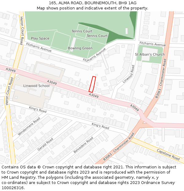165, ALMA ROAD, BOURNEMOUTH, BH9 1AG: Location map and indicative extent of plot