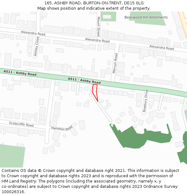 165, ASHBY ROAD, BURTON-ON-TRENT, DE15 0LG: Location map and indicative extent of plot