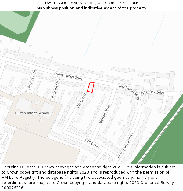 165, BEAUCHAMPS DRIVE, WICKFORD, SS11 8NS: Location map and indicative extent of plot