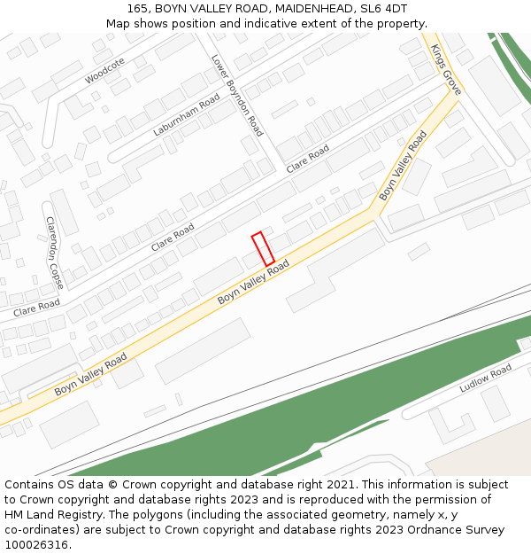 165, BOYN VALLEY ROAD, MAIDENHEAD, SL6 4DT: Location map and indicative extent of plot