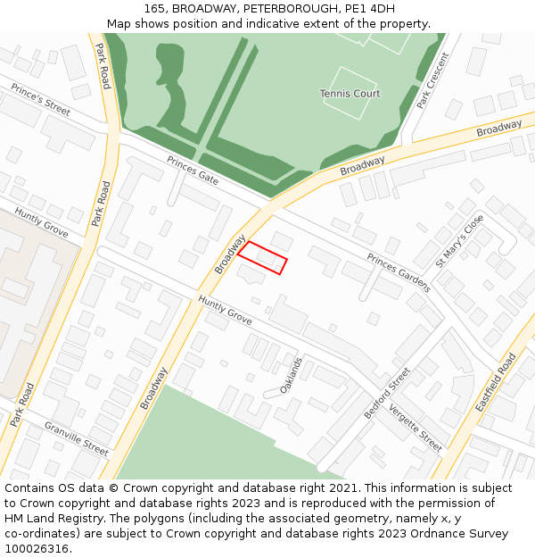 165, BROADWAY, PETERBOROUGH, PE1 4DH: Location map and indicative extent of plot