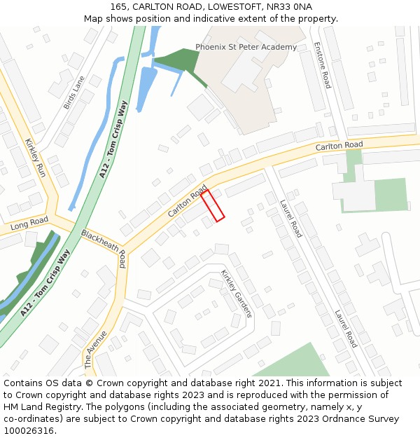 165, CARLTON ROAD, LOWESTOFT, NR33 0NA: Location map and indicative extent of plot