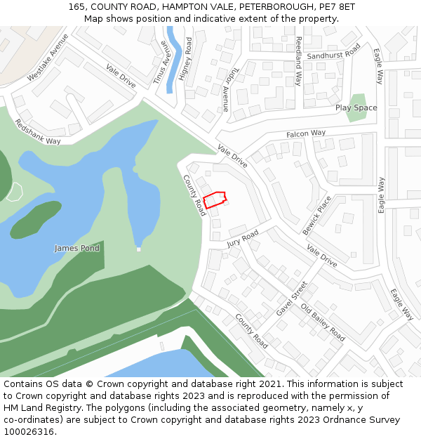 165, COUNTY ROAD, HAMPTON VALE, PETERBOROUGH, PE7 8ET: Location map and indicative extent of plot