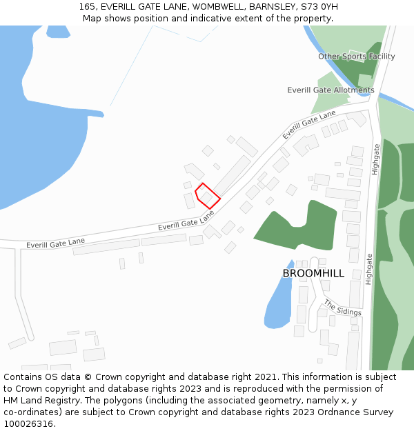 165, EVERILL GATE LANE, WOMBWELL, BARNSLEY, S73 0YH: Location map and indicative extent of plot
