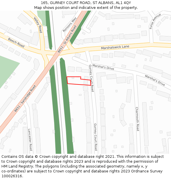 165, GURNEY COURT ROAD, ST ALBANS, AL1 4QY: Location map and indicative extent of plot